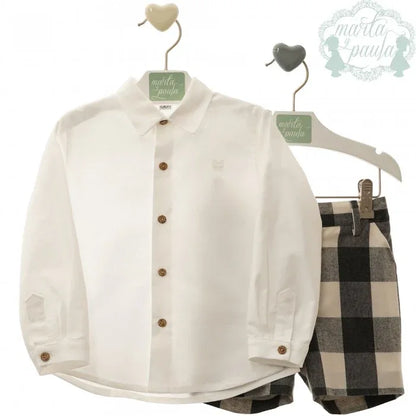 Conjunto camisa blanca y short cuadros grises y blancos "Francesco" - PARDALETS