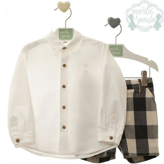 Conjunto camisa blanca y short cuadros grises y blancos "Francesco" - PARDALETS