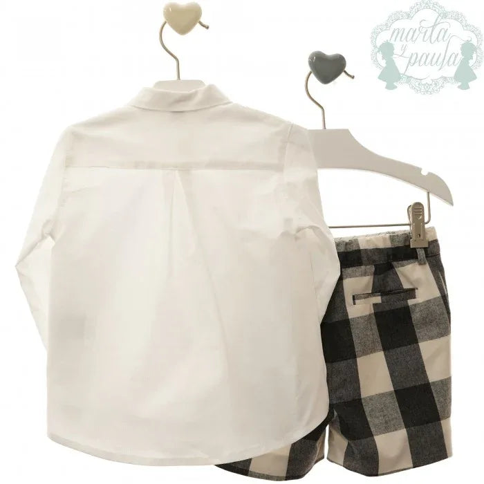 Conjunto camisa blanca y short cuadros grises y blancos "Francesco" - PARDALETS