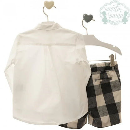 Conjunto camisa blanca y short cuadros grises y blancos "Francesco" - PARDALETS