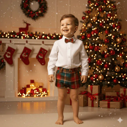 Conjunto camisa blanca y short cuadros rojos y verdes "Tartan" - PARDALETS