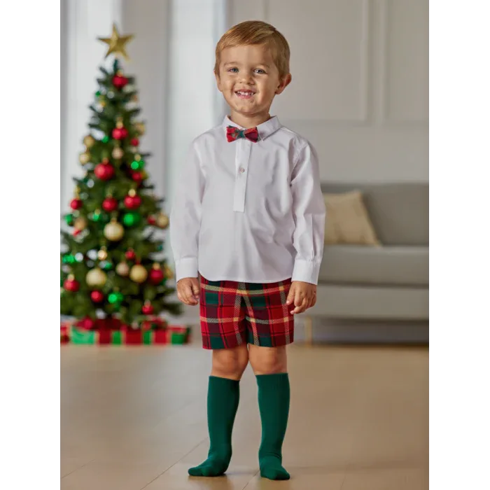 Conjunto camisa blanca y short cuadros rojos y verdes "Tartan" - PARDALETS