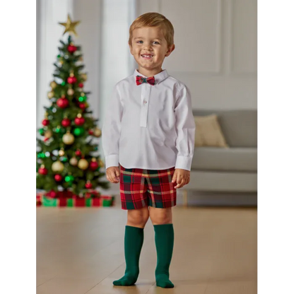 Conjunto camisa blanca y short cuadros rojos y verdes "Tartan" - PARDALETS