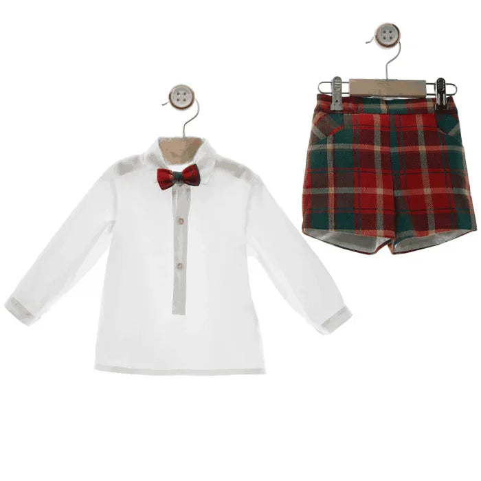 Conjunto camisa blanca y short cuadros rojos y verdes "Tartan" - PARDALETS
