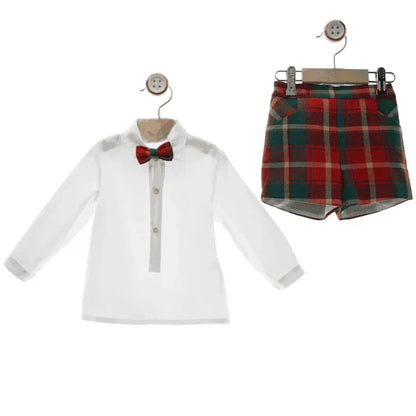 Conjunto camisa blanca y short cuadros rojos y verdes "Tartan" - PARDALETS
