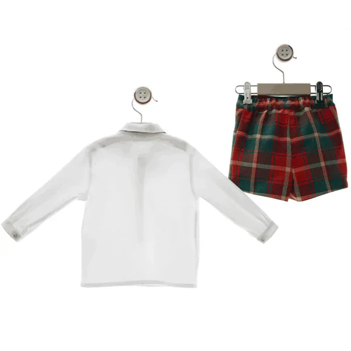 Conjunto camisa blanca y short cuadros rojos y verdes "Tartan" - PARDALETS