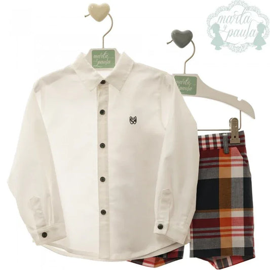Conjunto camisa blanca y short cuadros "Tiziano" - PARDALETS