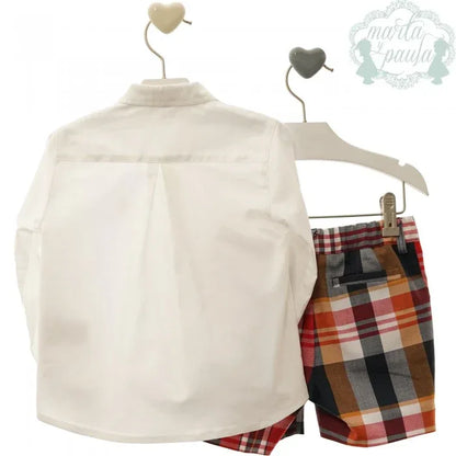 Conjunto camisa blanca y short cuadros "Tiziano" - PARDALETS