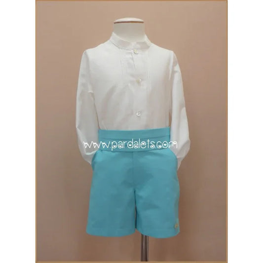 Conjunto camisa blanca y short verde con fajin - PARDALETS