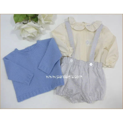Conjunto camisa, bombacho plumeti con tirantes y jersey azul "Dumbo" - PARDALETS