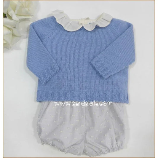 Conjunto camisa, bombacho plumeti con tirantes y jersey azul "Dumbo" - PARDALETS