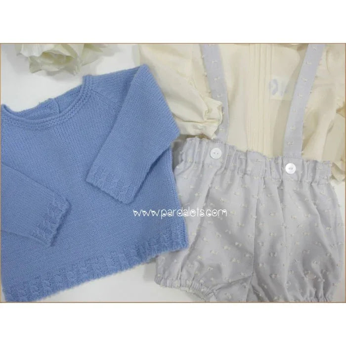 Conjunto camisa, bombacho plumeti con tirantes y jersey azul "Dumbo" - PARDALETS