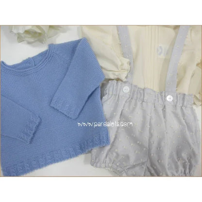 Conjunto camisa, bombacho plumeti con tirantes y jersey azul "Dumbo" - PARDALETS