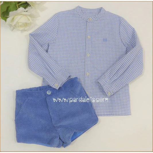 Conjunto camisa cuadritos azules y short pana azul "Magia" - PARDALETS