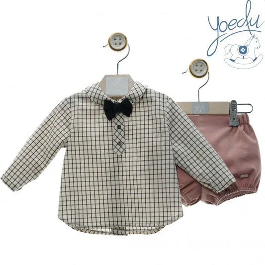 Conjunto camisa cuadros negros y pajarita "Estela" - PARDALETS