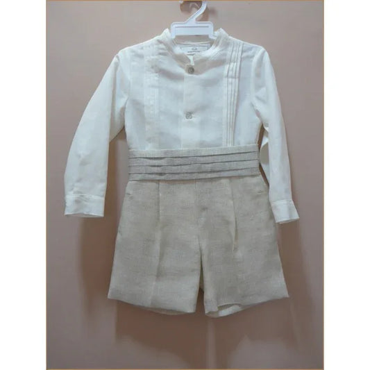 Conjunto camisa lino beig y short rafia tostado con fajin - PARDALETS