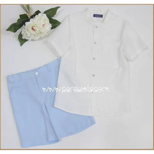 Conjunto camisa manga corta y short lino azul - PARDALETS
