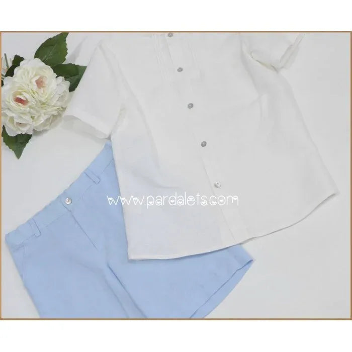 Conjunto camisa manga corta y short lino azul - PARDALETS
