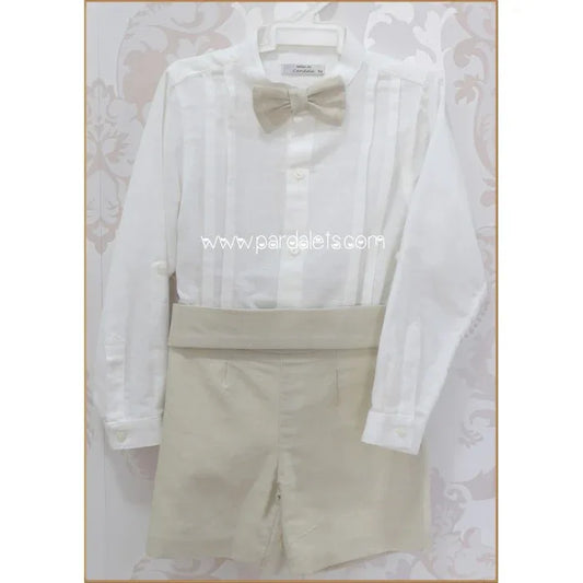 Conjunto camisa, short beig, fajin y pajarita - PARDALETS