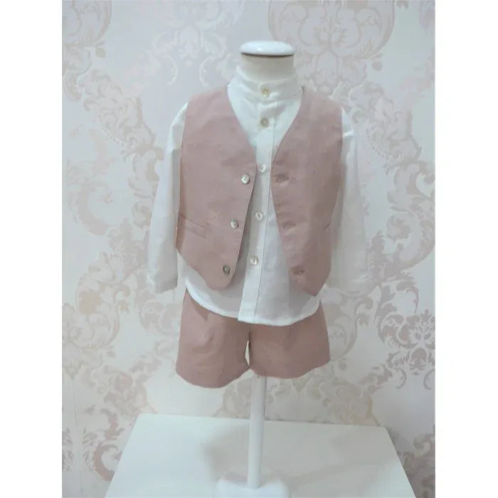 Conjunto camisa, short, chaleco y fajin rosa empolvado - PARDALETS