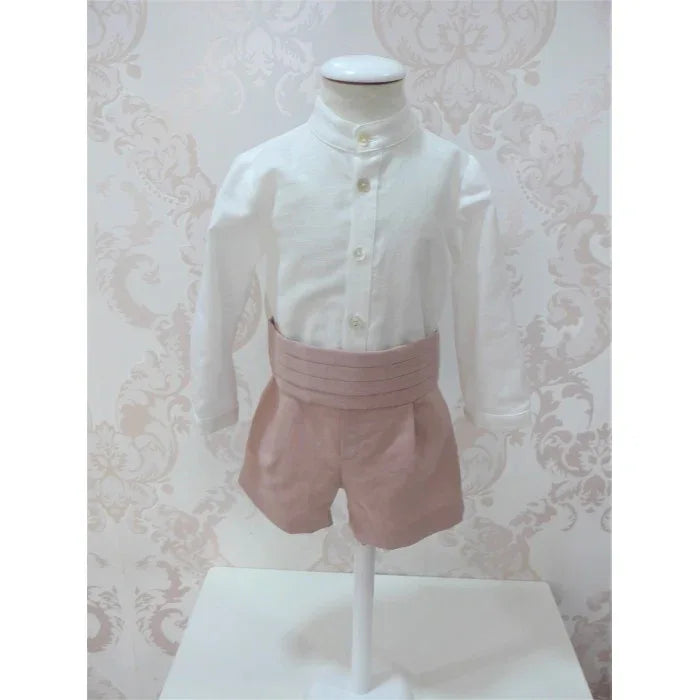Conjunto camisa, short, chaleco y fajin rosa empolvado - PARDALETS