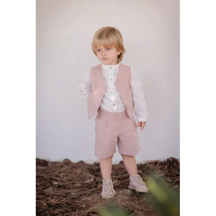 Conjunto camisa, short, chaleco y fajin rosa empolvado - PARDALETS