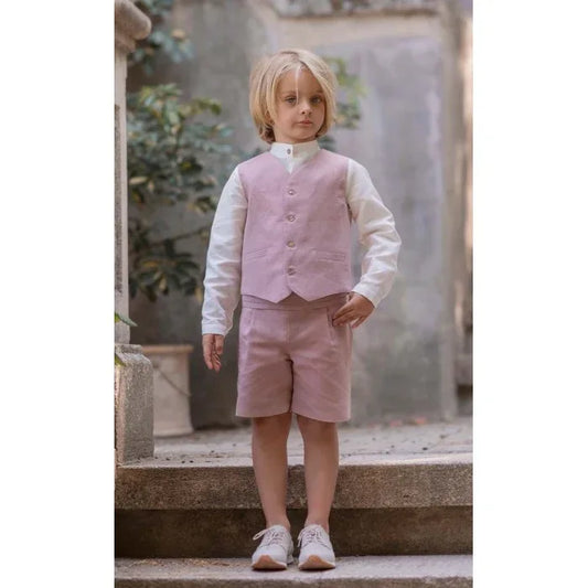 Conjunto camisa, short, chaleco y fajin rosa empolvado - PARDALETS