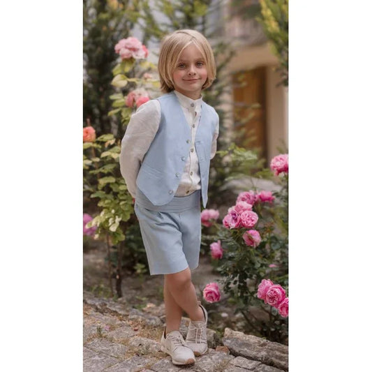 Conjunto camisa, short, fajin y chaleco celeste - PARDALETS