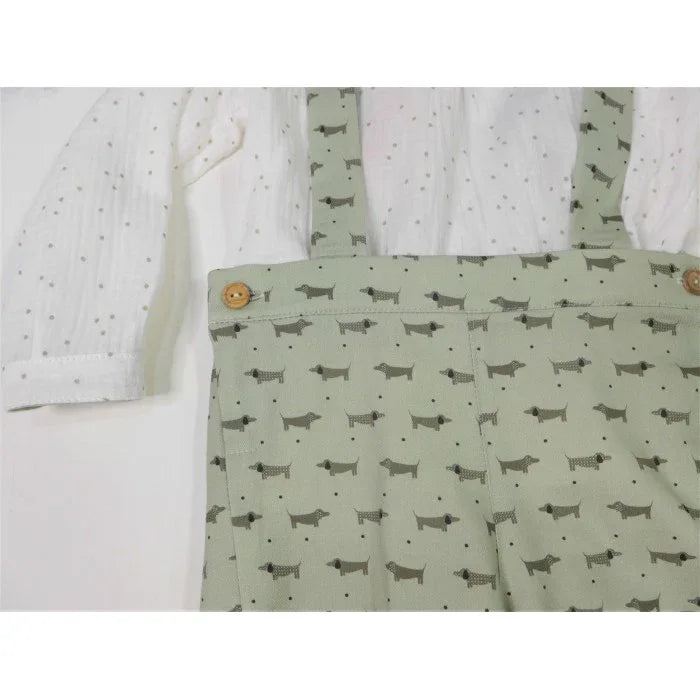 Conjunto camisa topito verde y short con tirantes verde - PARDALETS
