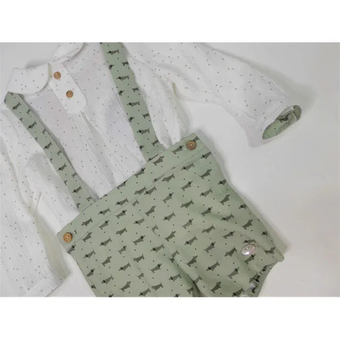 Conjunto camisa topito verde y short con tirantes verde - PARDALETS