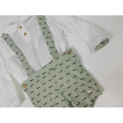 Conjunto camisa topito verde y short con tirantes verde - PARDALETS