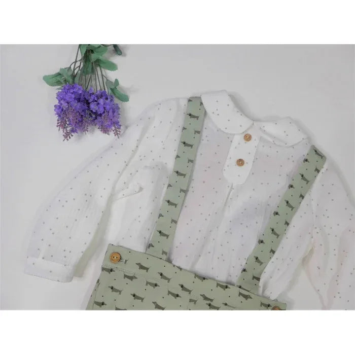 Conjunto camisa topito verde y short con tirantes verde - PARDALETS