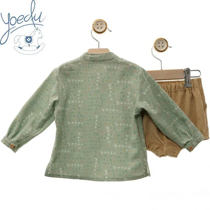 Conjunto camisa verde empolvado y short tostado "Pinocho" - PARDALETS