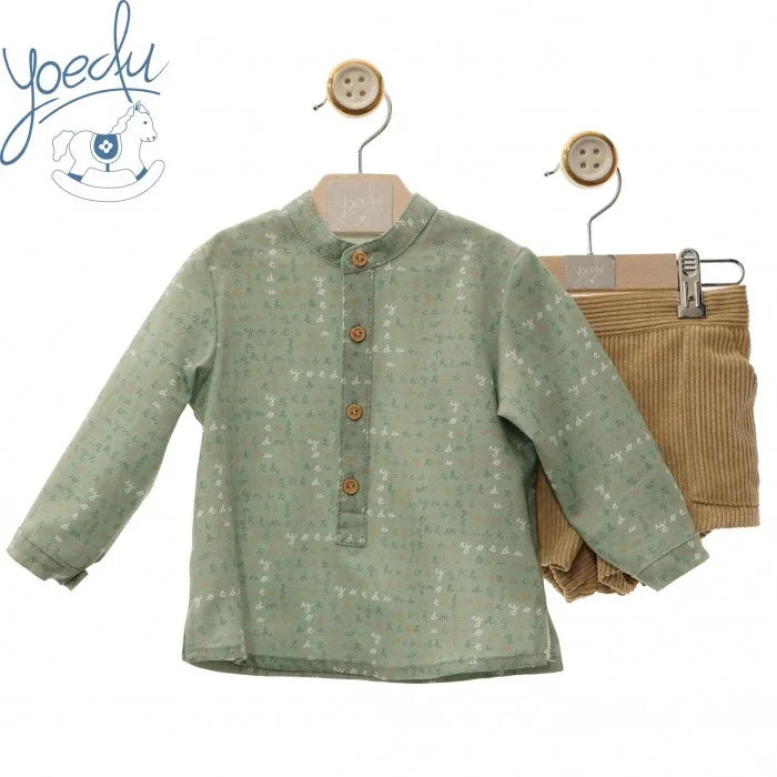 Conjunto camisa verde empolvado y short tostado "Pinocho" - PARDALETS