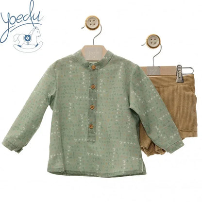 Conjunto camisa verde empolvado y short tostado "Pinocho" - PARDALETS