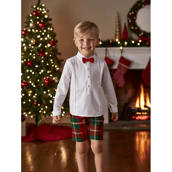 Conjunto camisa y short cuadros rojos y verdes "Tartan" - PARDALETS