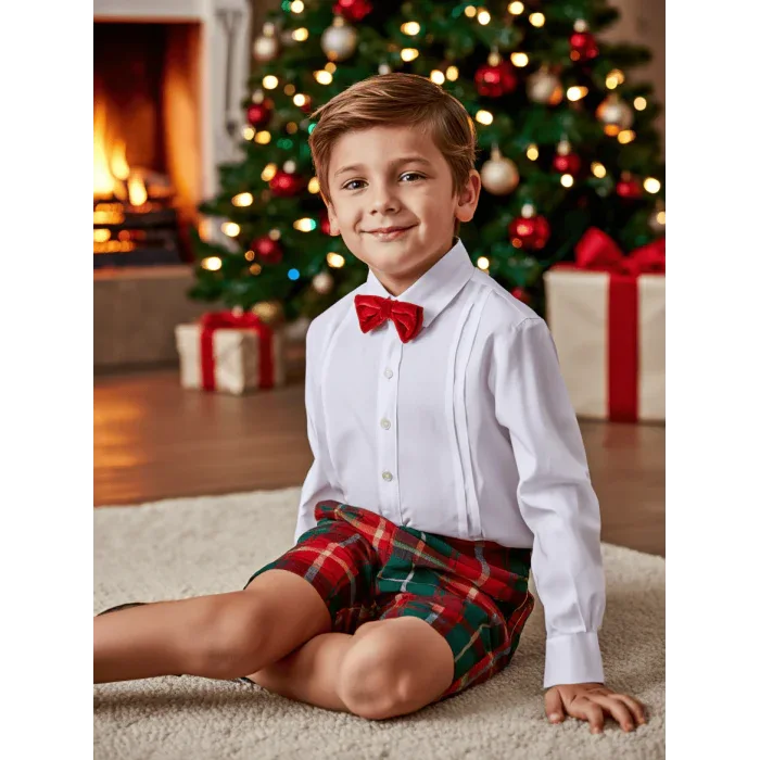 Conjunto camisa y short cuadros rojos y verdes "Tartan" - PARDALETS