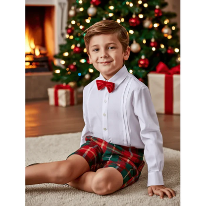 Conjunto camisa y short cuadros rojos y verdes "Tartan" - PARDALETS