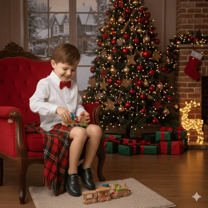 Conjunto camisa y short cuadros rojos y verdes "Tartan" - PARDALETS