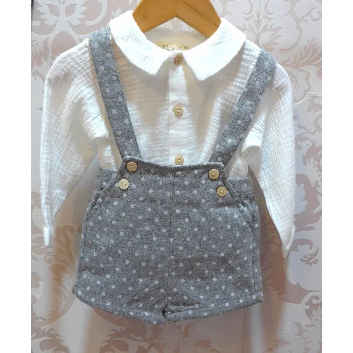 Conjunto camisa y short tirantes gris topitos - PARDALETS