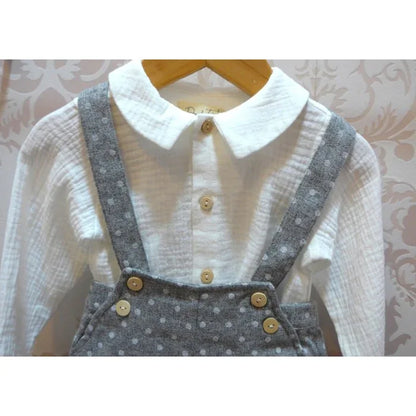 Conjunto camisa y short tirantes gris topitos - PARDALETS