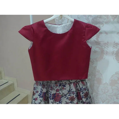 Conjunto cuerpo granate y falda estampada brocado - PARDALETS