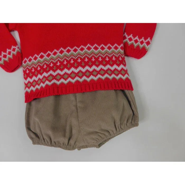 Conjunto jersey rojo y bombacho marron - PARDALETS