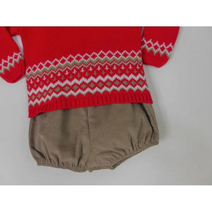 Conjunto jersey rojo y bombacho marron - PARDALETS