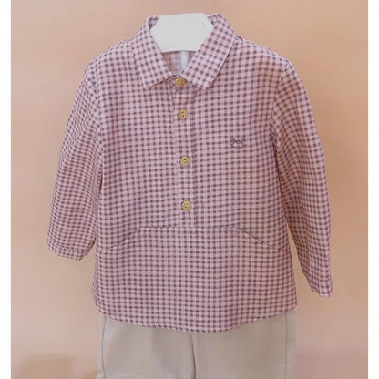 Conjunto niño camisa vichy y pantalon beig "Collage" - PARDALETS