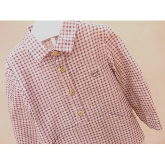 Conjunto niño camisa vichy y pantalon beig "Collage" - PARDALETS