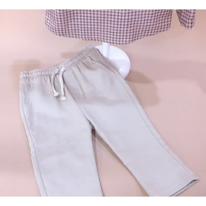 Conjunto niño camisa vichy y pantalon beig "Collage" - PARDALETS