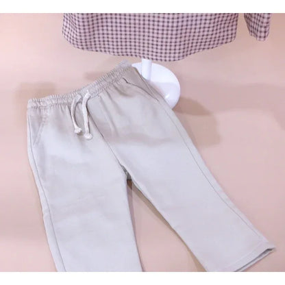 Conjunto niño camisa vichy y pantalon beig "Collage" - PARDALETS