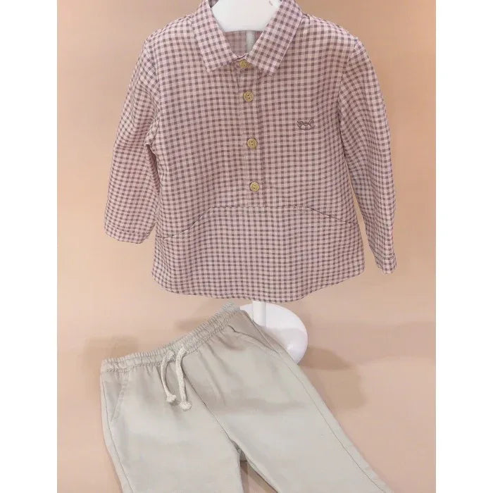 Conjunto niño camisa vichy y pantalon beig "Collage" - PARDALETS