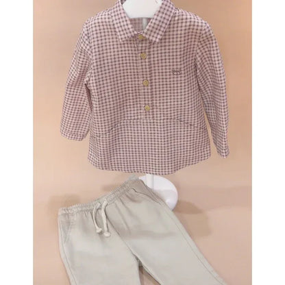 Conjunto niño camisa vichy y pantalon beig "Collage" - PARDALETS